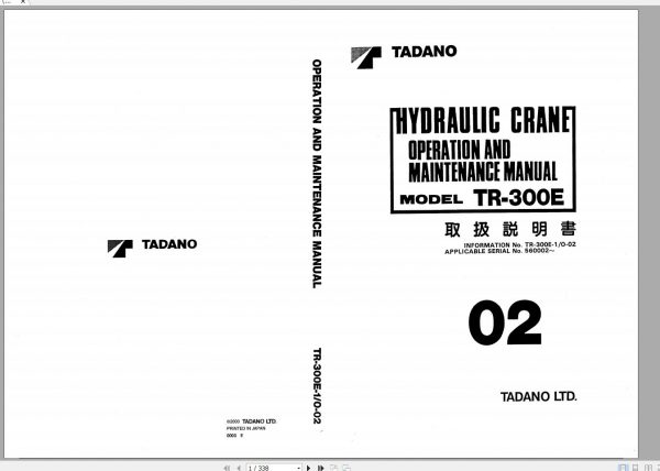 Tadano Hydraulic Rough Terrain Crane TR 300E 1 560002 Operation Manual 20 1