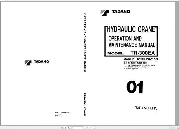 Tadano Hydraulic Rough Terrain Crane TR 300EX 2 560263 Operation Manual 1
