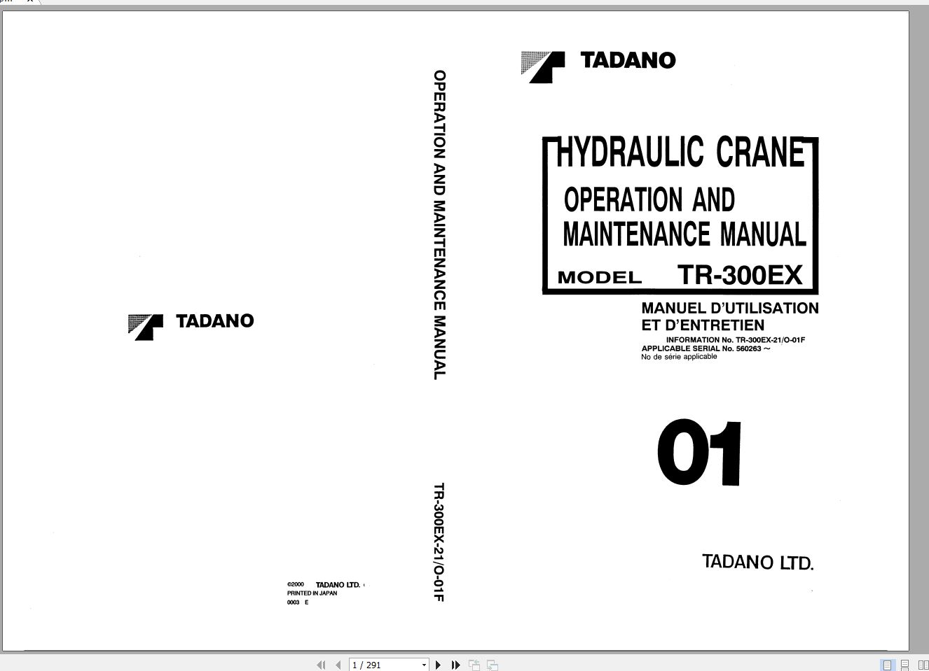Tadano Hydraulic Rough Terrain Crane TR 300EX 2 560263 Operation Manual 1