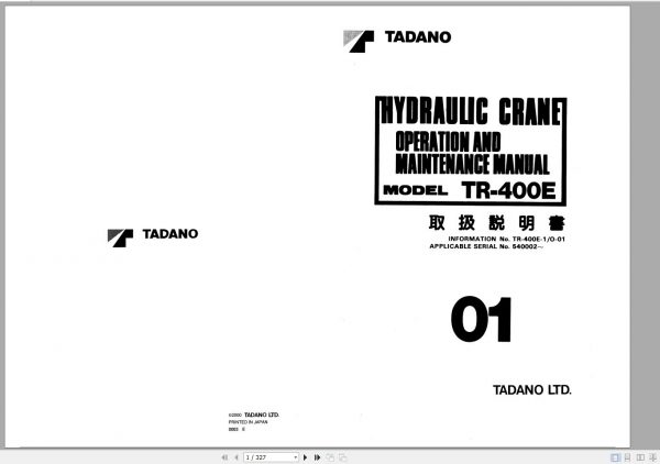 Tadano Hydraulic Rough Terrain Crane TR 400E 1 540002 Operation Manual 20 1