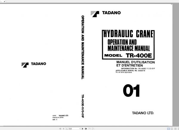 Tadano Hydraulic Rough Terrain Crane TR 400E 1 540019 Operation Manual 20 1