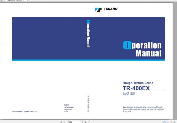 Tadano Hydraulic Rough Terrain Crane TR 400E 2 540116 Operation Manual 20 1