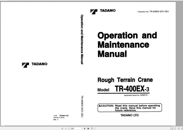 Tadano Hydraulic Rough Terrain Crane TR 400EX 3 540214 Operation Manual 1