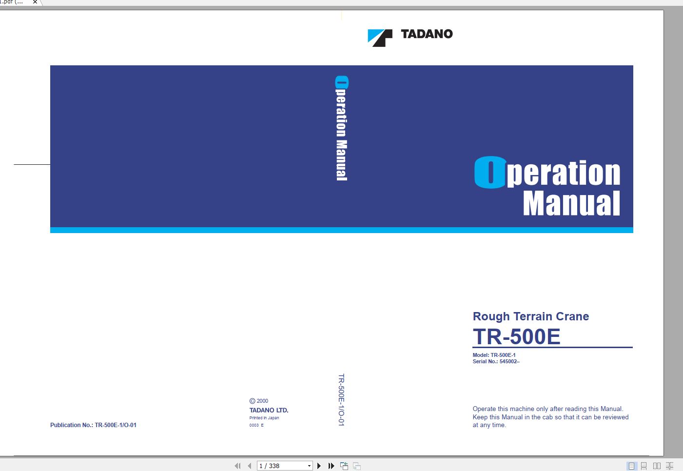 Tadano Hydraulic Rough Terrain Crane TR 500E 1 545002 Ope 1