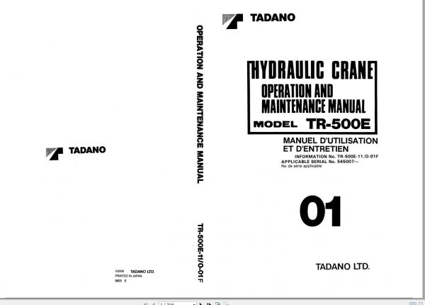 Tadano Hydraulic Rough Terrain Crane TR 500E 1 545007 Operation Manual 20 1 2