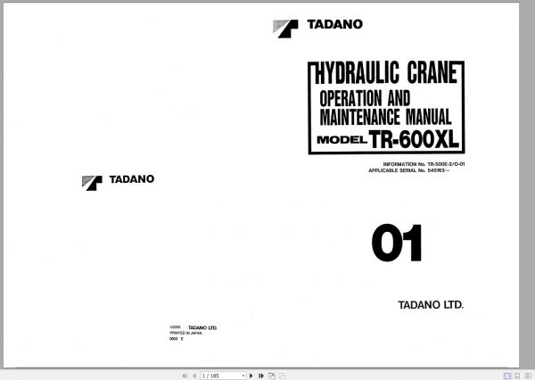 Tadano Hydraulic Rough Terrain Crane TR 500E 2 545163 Operation Manual 2000 1