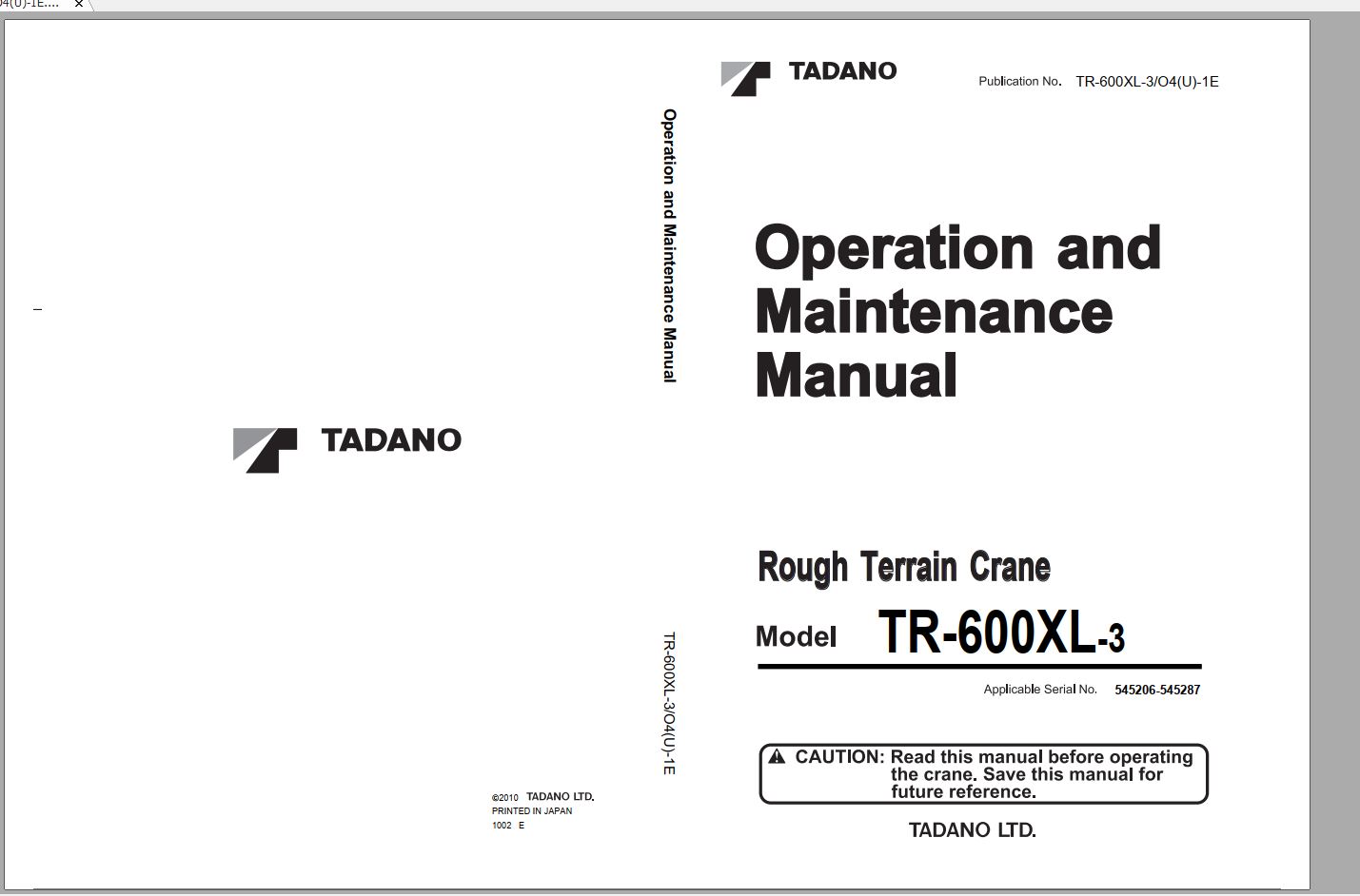 Tadano Hydraulic Rough Terrain Crane TR 600EXL 3 545206 545287 Oper 1