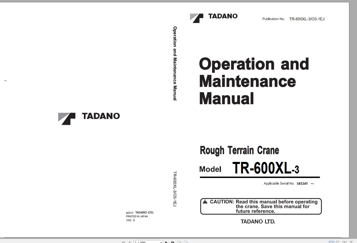 Tadano Hydraulic Rough Terrain Crane TR 600EXL 3 545341 Operation Manua 1