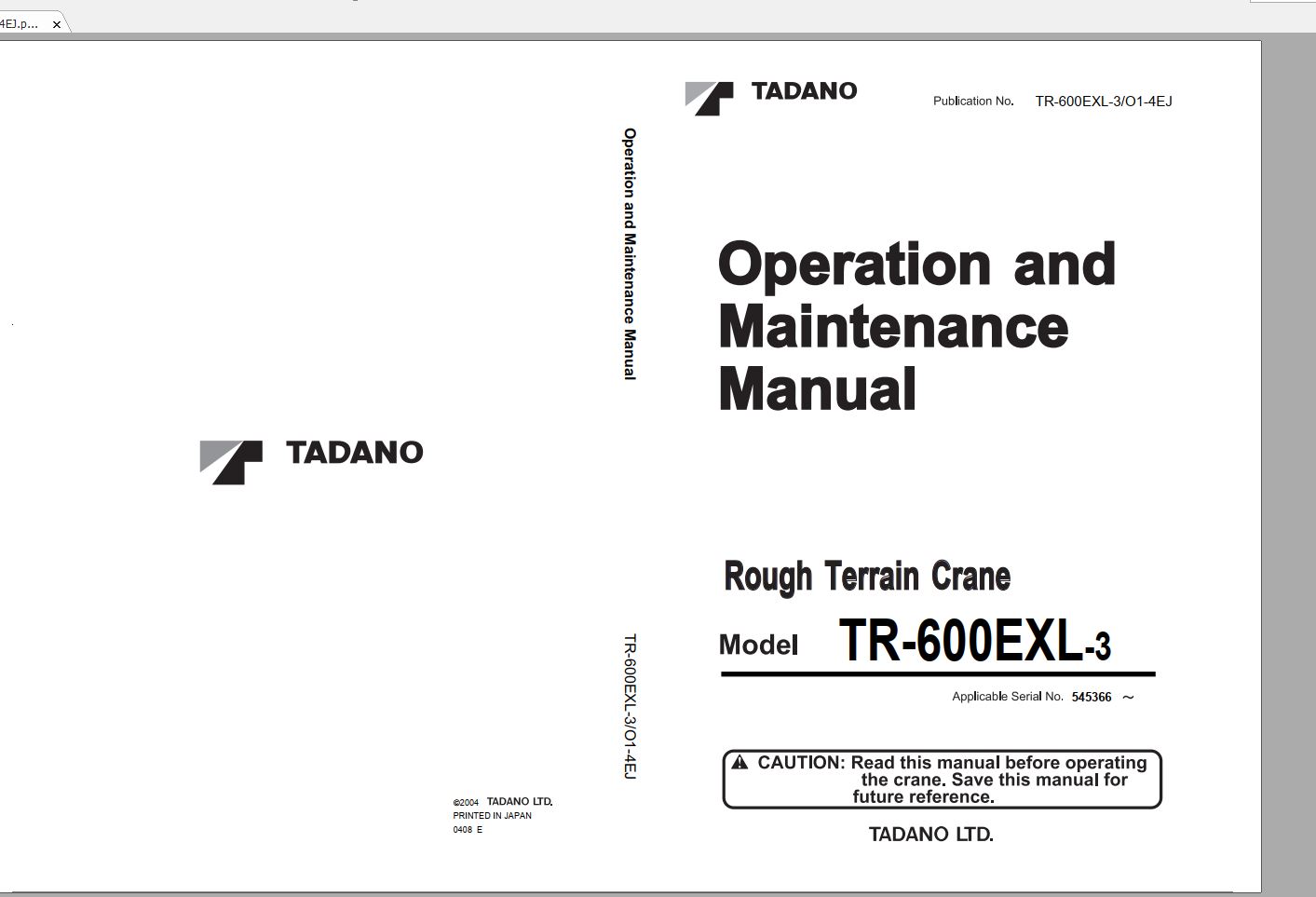 Tadano Hydraulic Rough Terrain Crane TR 600EXL 3 545366 Operation Man 2