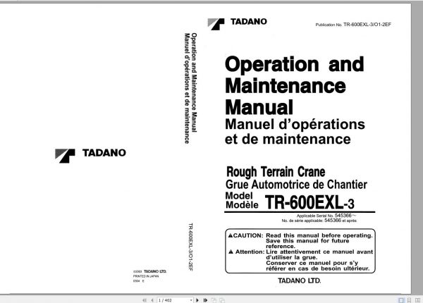 Tadano Hydraulic Rough Terrain Crane TR 600EXL 3 545366 Operation Manua 1 3