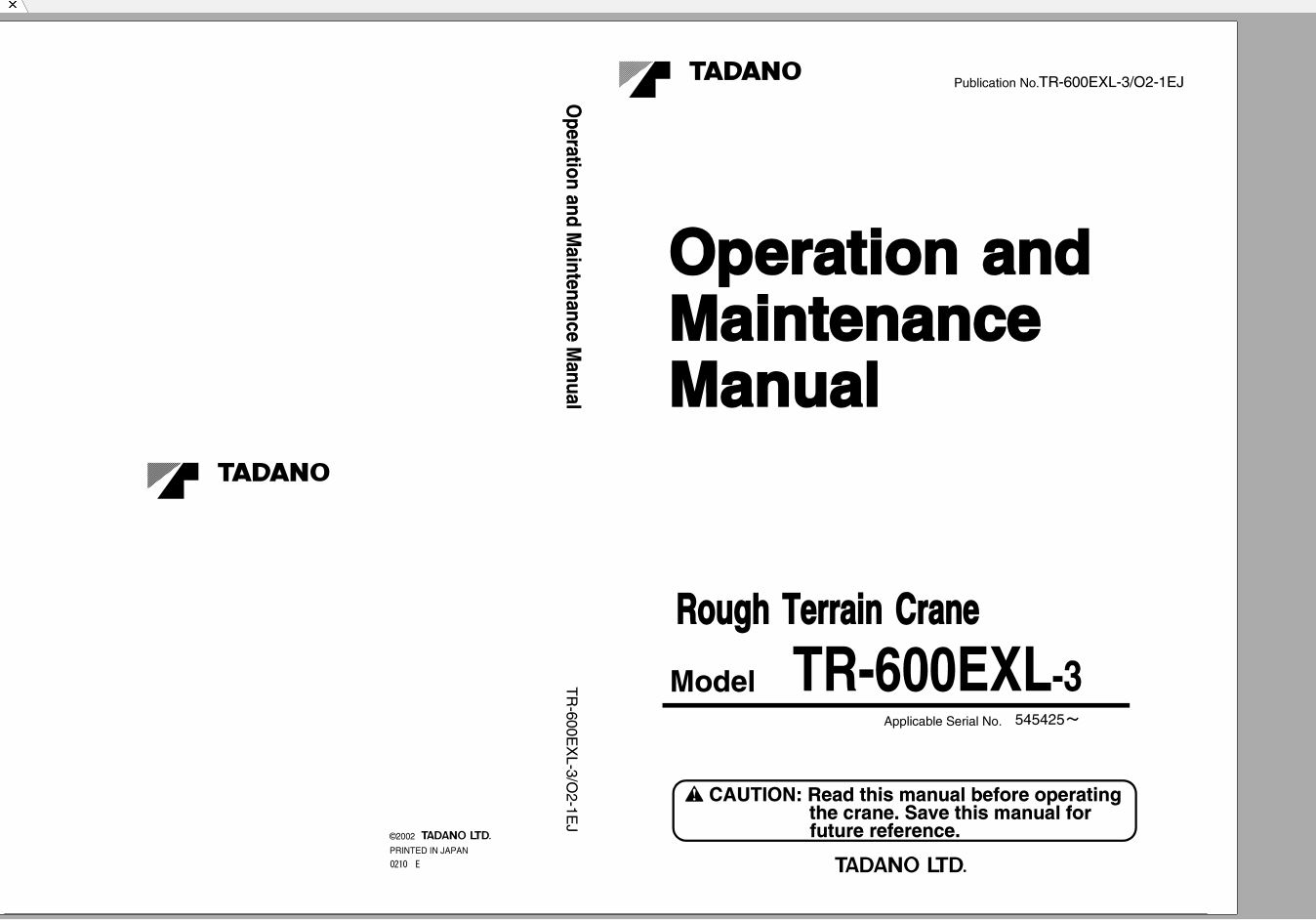 Tadano Hydraulic Rough Terrain Crane TR 600EXL 3 545425 Operation Manua 1 2