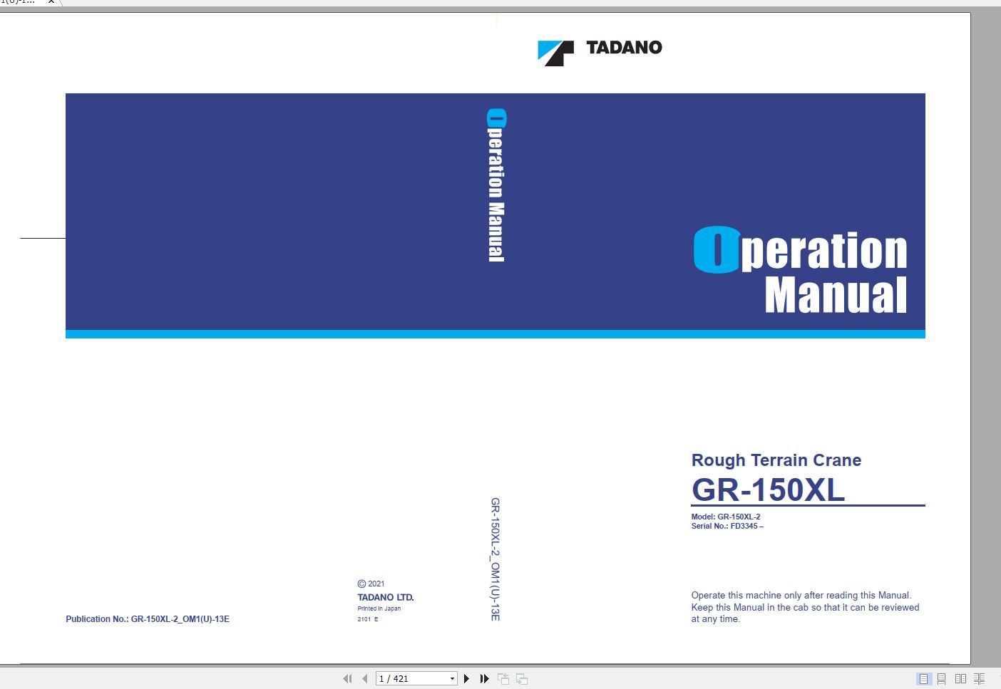 Tadano Rough Terrain Crane GR 150XL 2 FD3345 Operation Ma 1