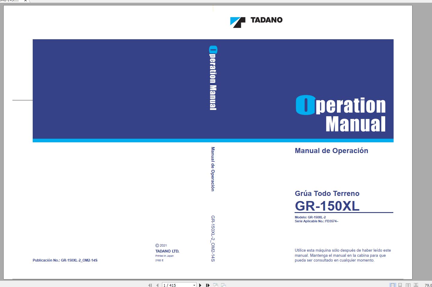 Tadano Rough Terrain Crane GR 150XL 2 FD3574 Operation Ma 1 1