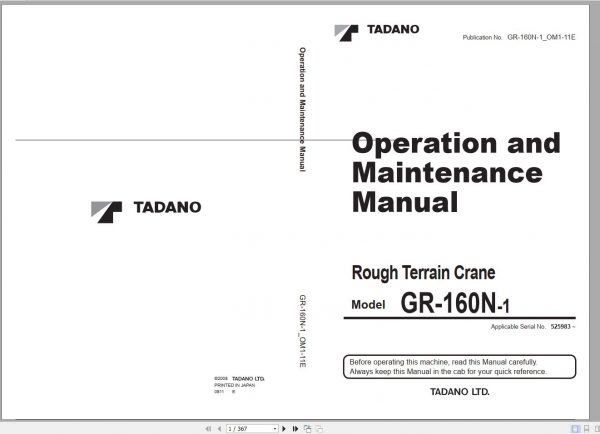Tadano Rough Terrain Crane GR 160N 1 525983 Operation Manu 1