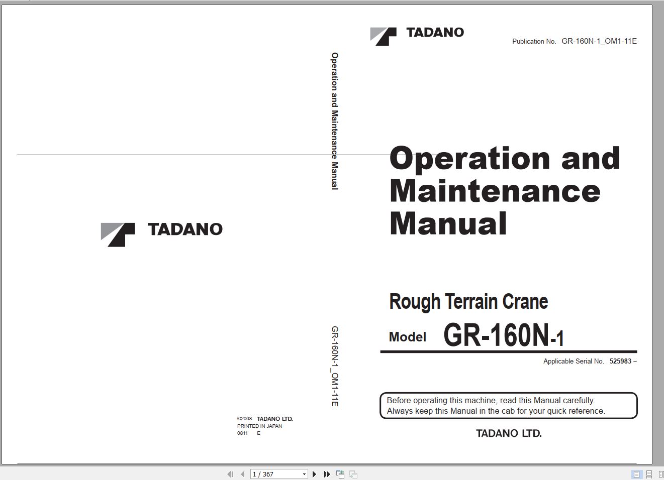 Tadano Rough Terrain Crane GR 160N 1 525983 Operation Manu 1