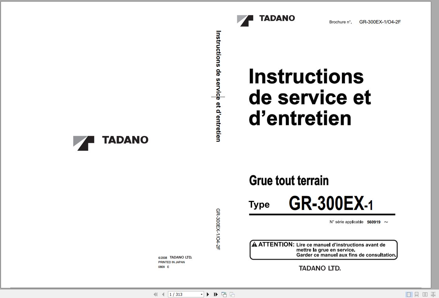 Tadano Rough Terrain Crane GR 300EX 1 560919 Operation Ma 1 1