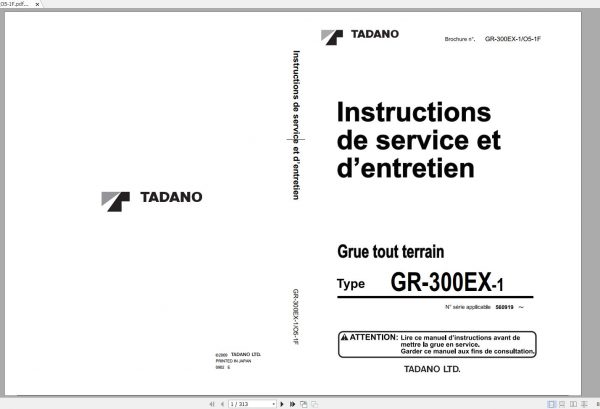 Tadano Rough Terrain Crane GR 300EX 1 560919 Operation Ma 1