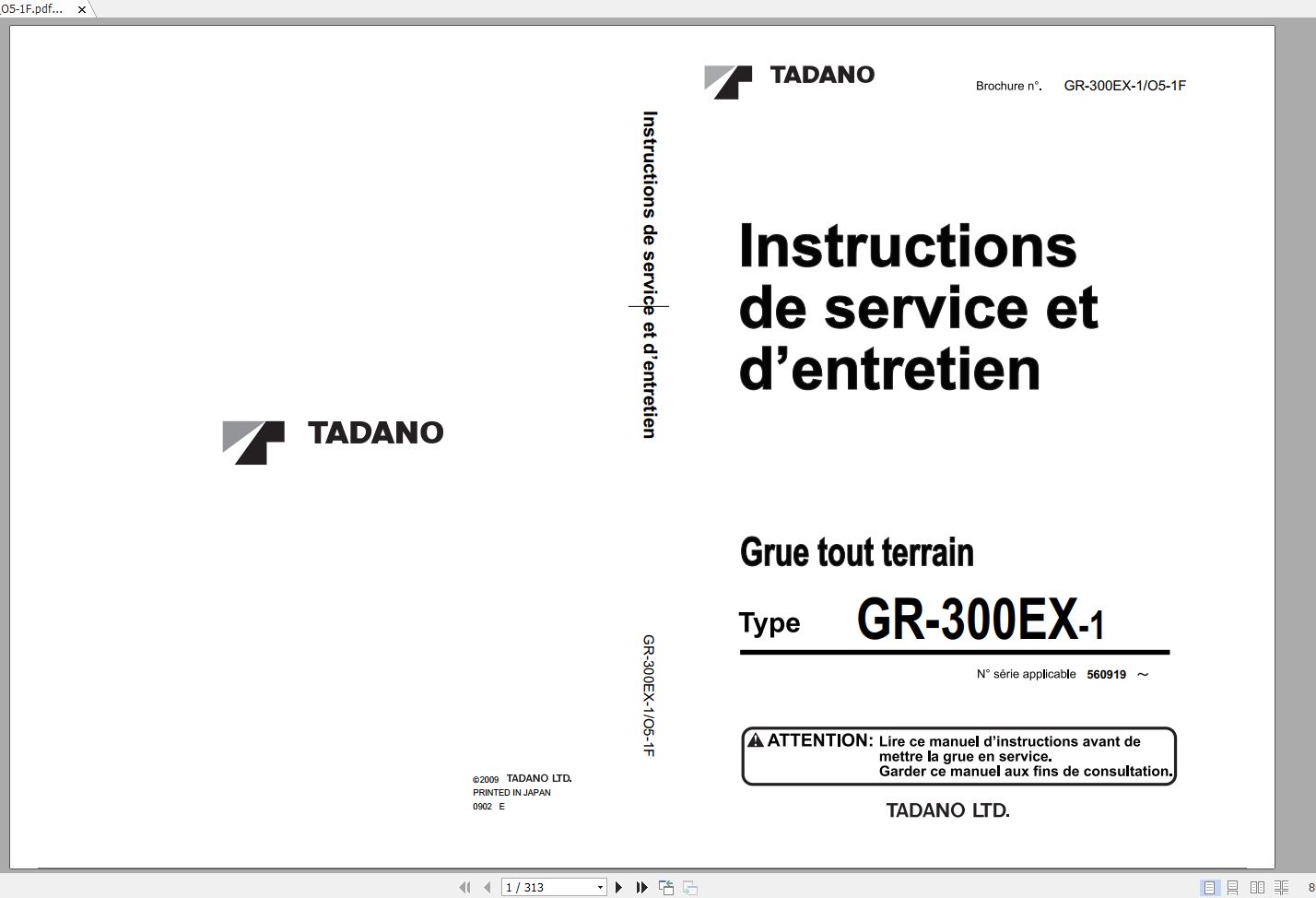 Tadano Rough Terrain Crane GR 300EX 1 560919 Operation Ma 1