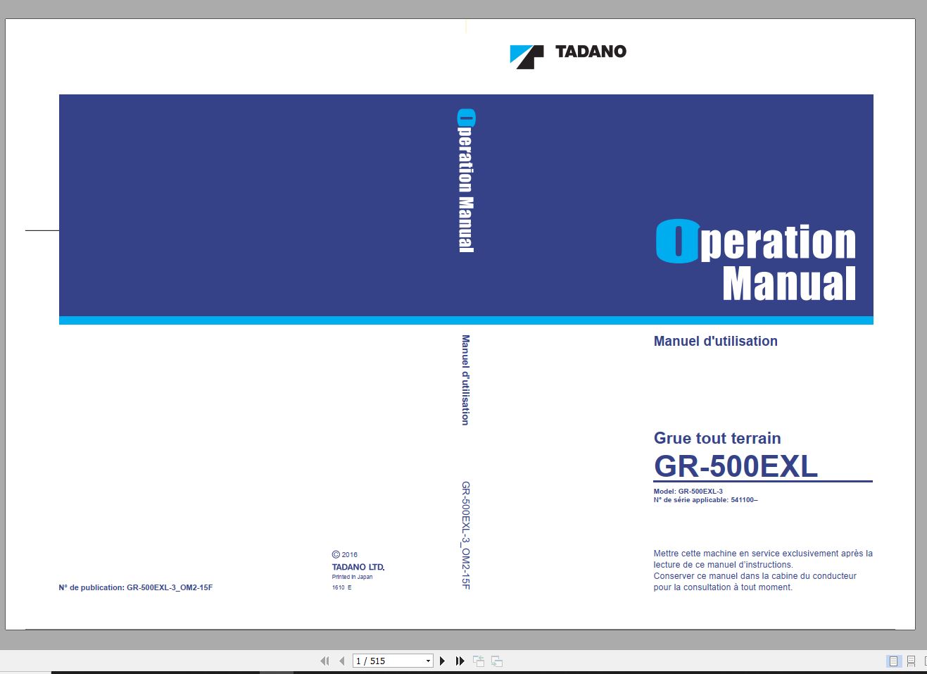 Tadano Rough Terrain Crane GR 500EXL 3 541100 Operation 1