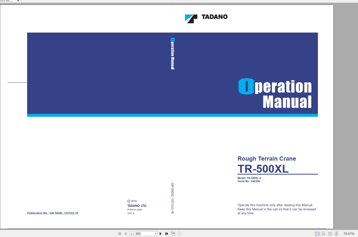 Tadano Rough Terrain Crane GR 500XL 1 540358 Operation Ma 1