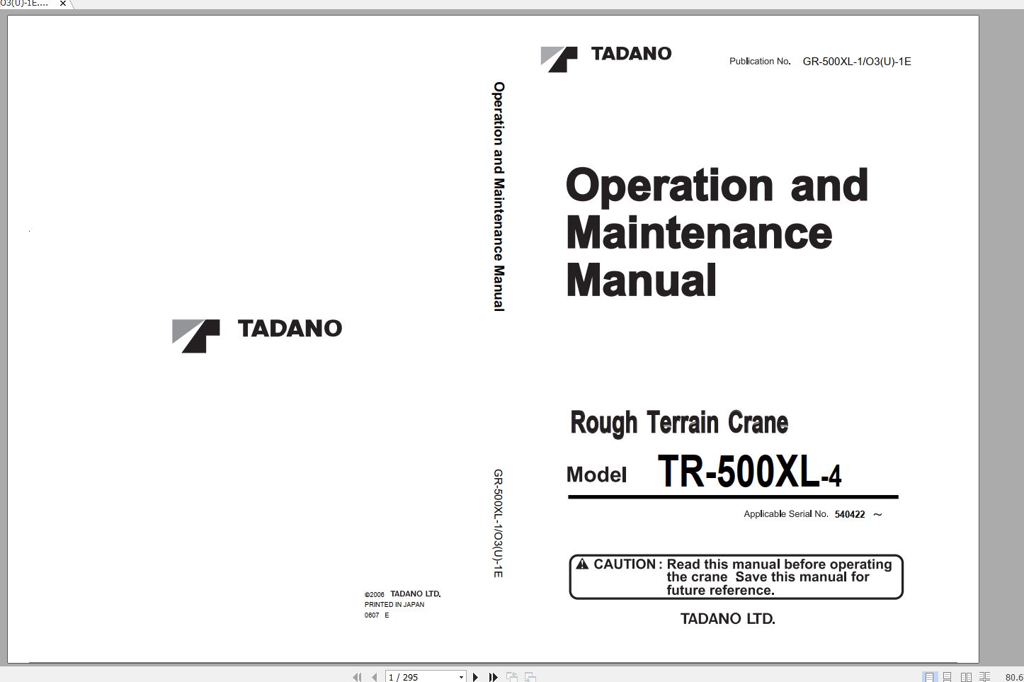Tadano Rough Terrain Crane GR 500XL 1 540422 Operation Ma 1