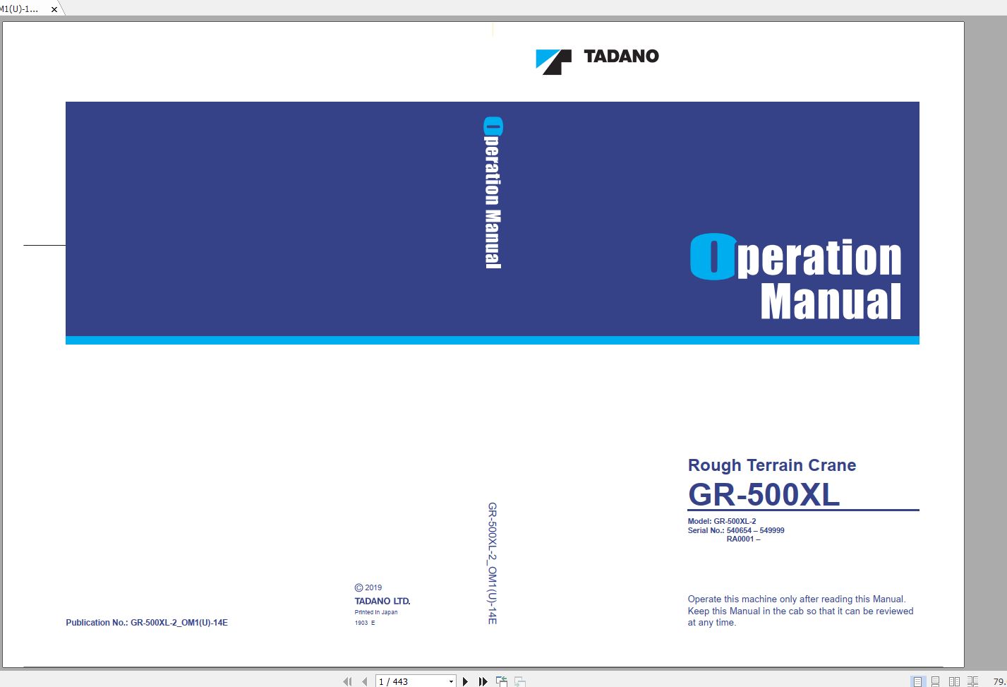 Tadano Rough Terrain Crane GR 500XL 2 540654 549999 Operation 1