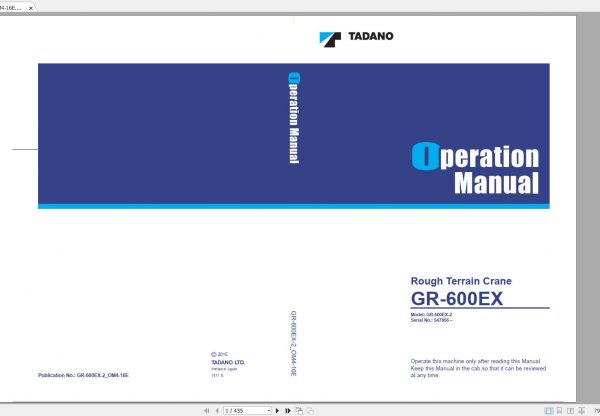 Tadano Rough Terrain Crane GR 600EX 2 547856 Operation Ma 1
