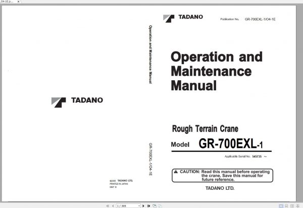 Tadano Rough Terrain Crane GR 700EXL 1 545735 Operation Maintenanc 1