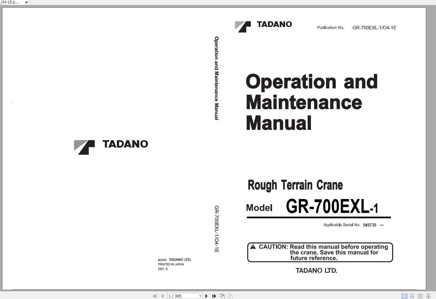 Tadano Rough Terrain Crane GR 700EXL 1 545735 Operation Maintenanc 1