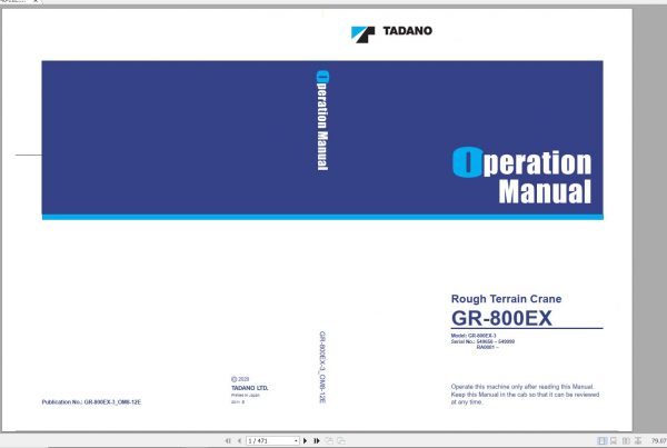 Tadano Rough Terrain Crane GR 800EX 3 549656 549999 Operation 1