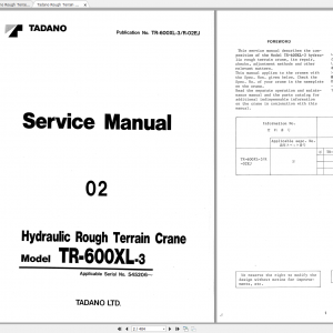 Tadano Rough Terrain Crane TR 600XL 3 S.N 545206 Service Manual 1
