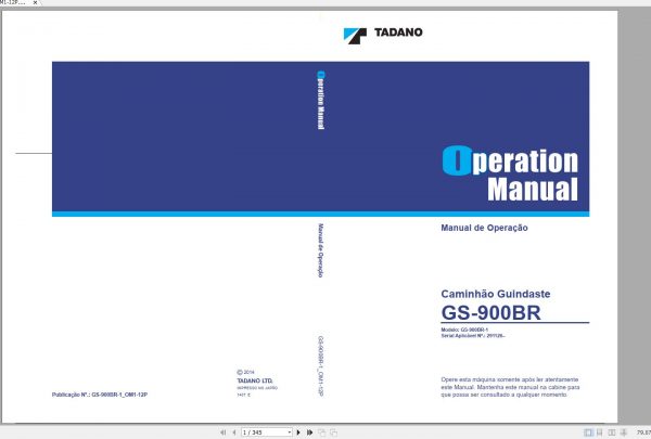 Tadano Truck Crane GS 900BR 1 291126 Operation Manual 2014 PT 1