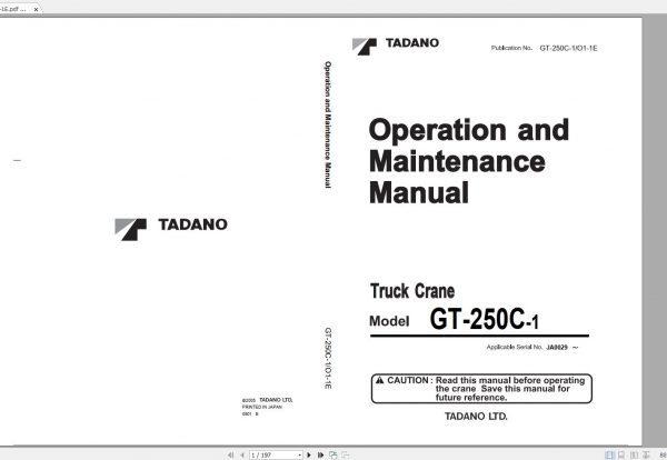 Tadano Truck Crane GT 250C 1 JA0029 Operation Manual 2005 EN 1