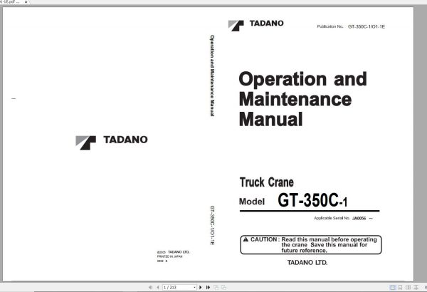 Tadano Truck Crane GT 350C 1 JA0056 Operation Manual 2005 EN 2