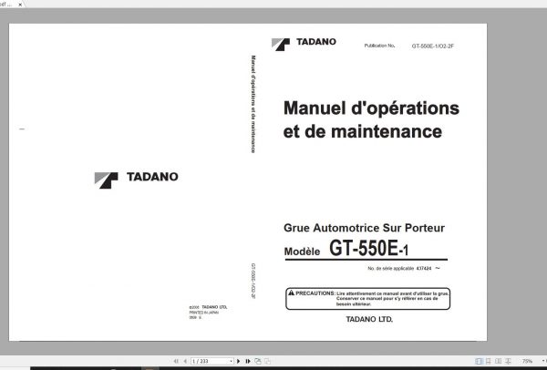 Tadano Truck Crane GT 550E 1 437424 Operation Manual 2006 FR 1