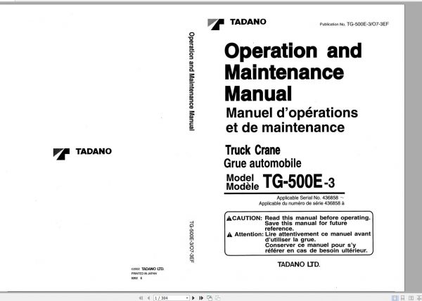 Tadano Truck Crane TG 500E 3 436858 Operation Manual 2002 EN FR 1
