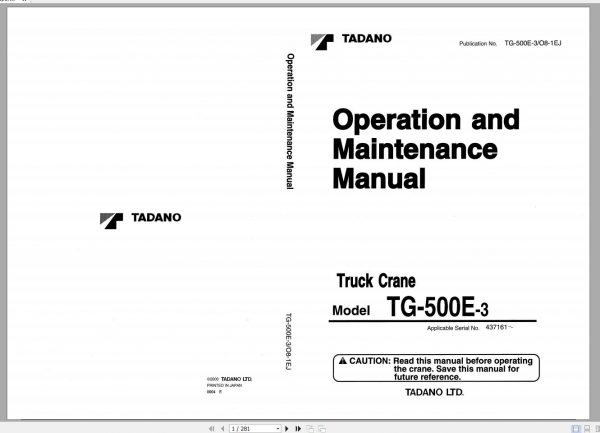 Tadano Truck Crane TG 500E 3 437161 Operation Manual 2000 EN JP 1