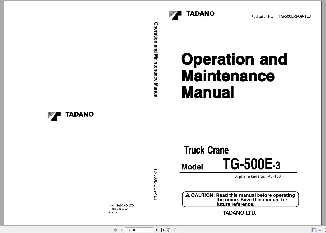 Tadano Truck Crane TG 500E 3 437163 Operation Manual 2000 EN JP 1
