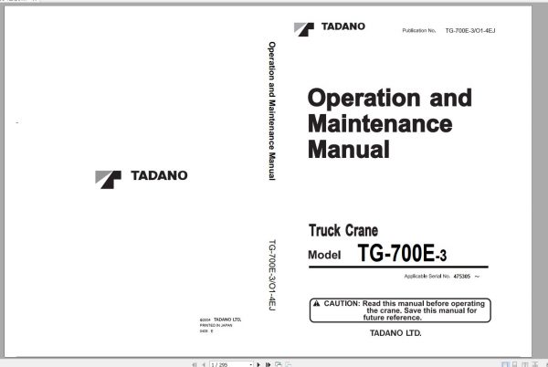 Tadano Truck Crane TG 700E 3 475305 Operation Manual 2004 EN JP 1