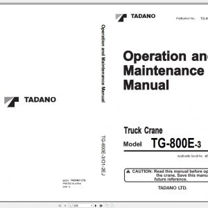 Tadano Truck Crane TG 800E 3 475339 Operation Manual 2004 EN JP 1