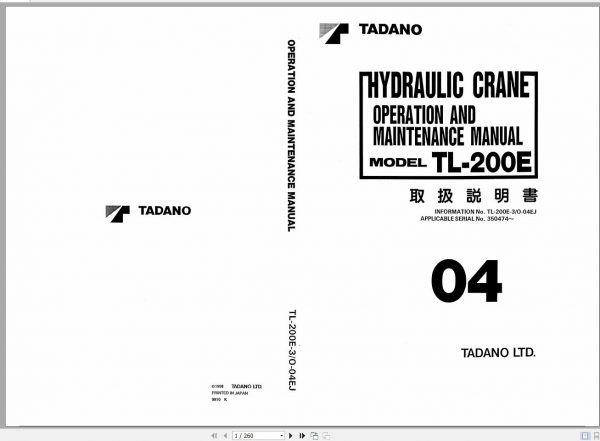Tadano Truck Crane TL 200E 3 350474 Operation Manual 1998 EN JP 1