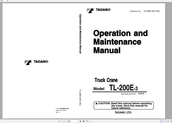 Tadano Truck Crane TL 200E 3 350808 Operation Manual 1999 EN JP 1