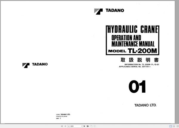 Tadano Truck Crane TL 200M 1 331101 Operation Manual 2000 EN JP 1