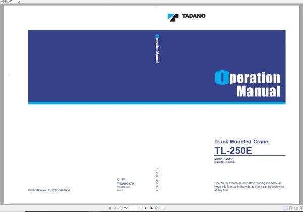Tadano Truck Crane TL 250E 3 335554 Operation Manual 1998 EN JP 1