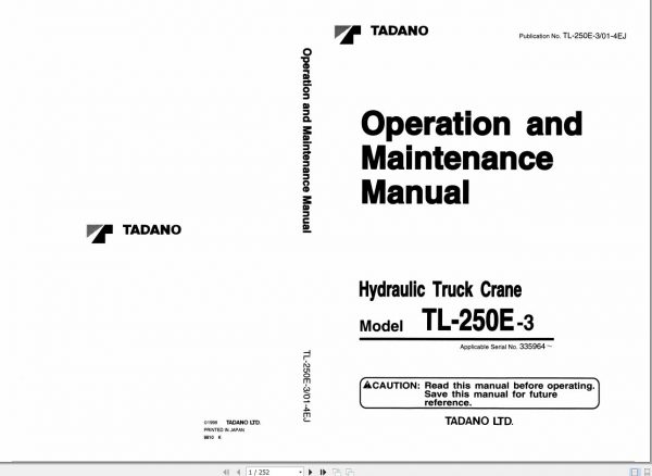 Tadano Truck Crane TL 250E 3 335964 Operation Manual 1998 EN JP 1