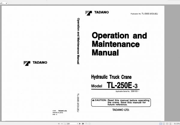 Tadano Truck Crane TL 250E 3 336103 Operation Manual 1997 EN JP 1