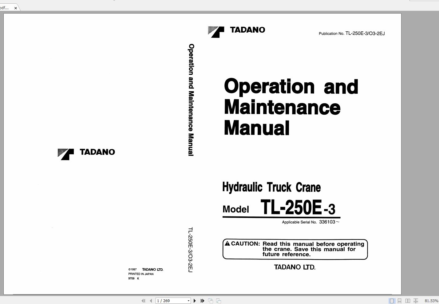 Tadano Truck Crane TL 250E 3 336103 Operation Manual 1997 EN JP 1