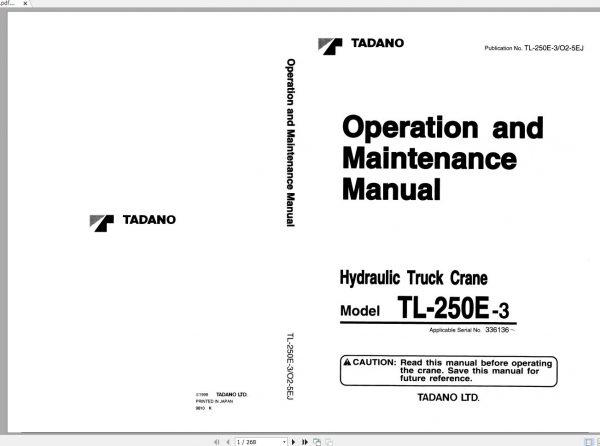 Tadano Truck Crane TL 250E 3 336136 Operation Manual 1998 EN JP 2