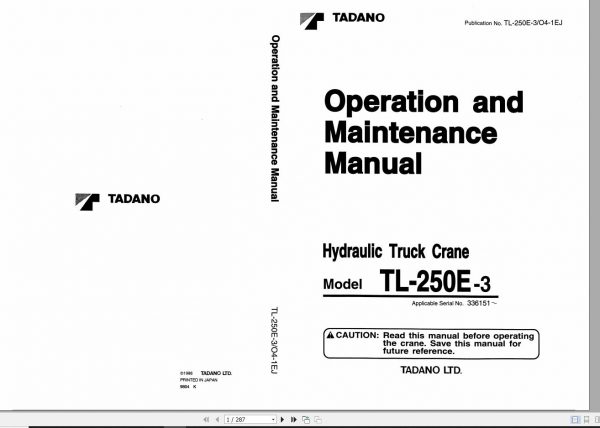 Tadano Truck Crane TL 250E 3 336151 Operation Manual 1998 EN JP 1