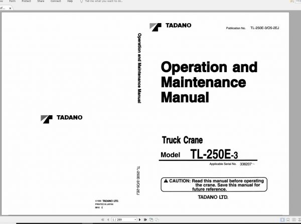 Tadano Truck Crane TL 250E 3 336207 Operation Manual 1999 EN JP 1